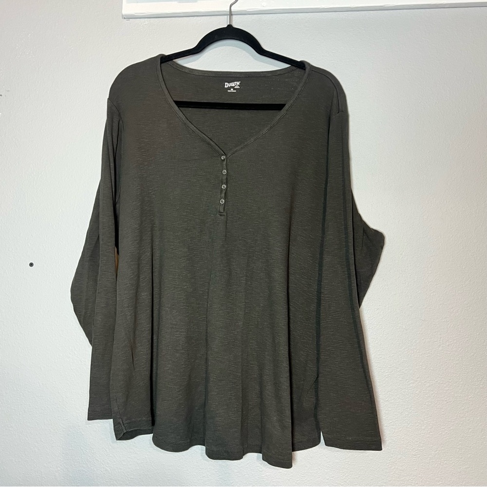 Duluth Trading Co Grey Gray No-Yank Long Sleeve Henley Womens Size 3X 3XL - Picture 5 of 10